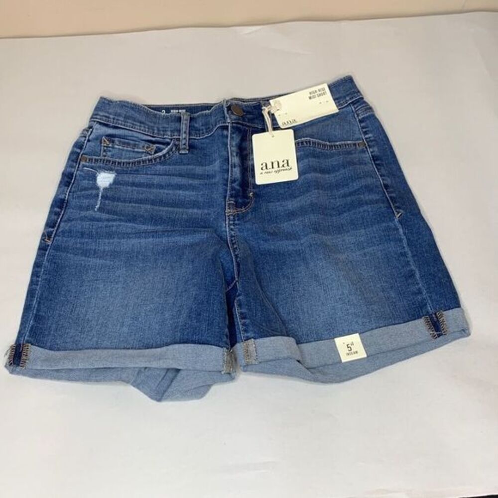 A.N.A. Jean Shorts Women's High-Rise  Size 2 Cuffed High Rise Blue Stretch Denim